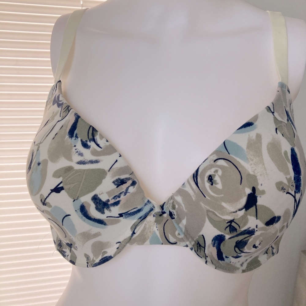 Anne Klein Ivory Bra with 38D with Blue/Grey Floral  Pattern